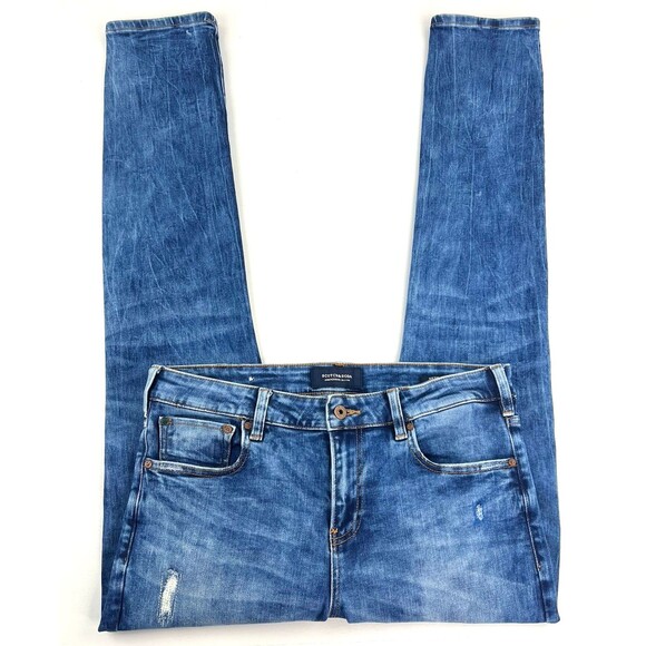 Scotch & Soda Mens SKIM Skinny W34xL32 Stretch Denim Pre Distressed Blue Jeans - Picture 8 of 14